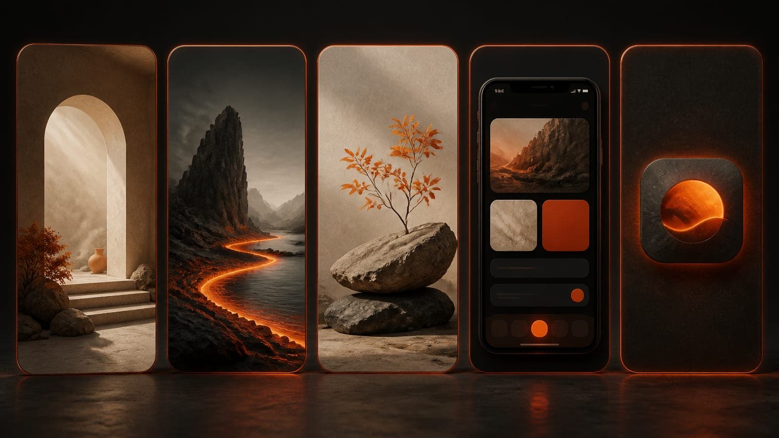 Five vertical video frames in a row; the last two show an app icon and a phone screenshot